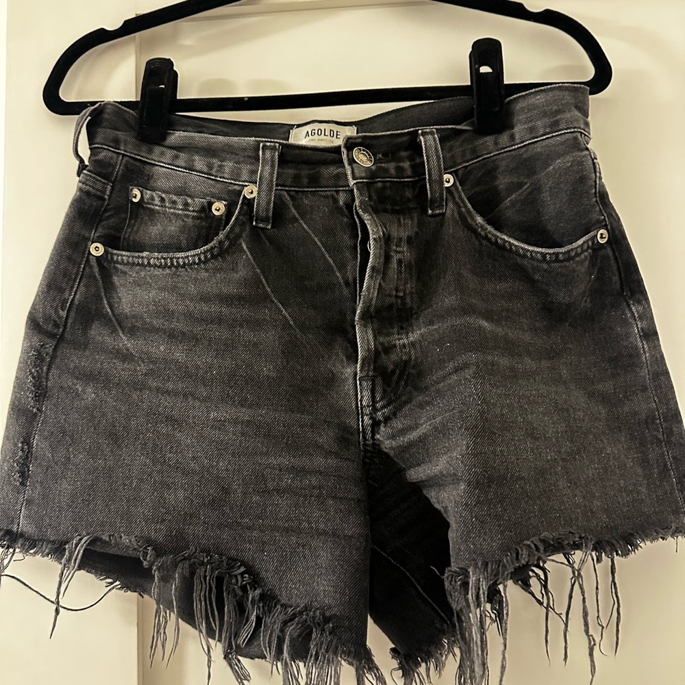 Agolde Charcoal Frayed Hem Jean Shorts